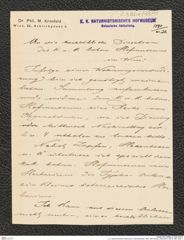 k.k. naturhistorisches Hofmuseum, Intendanzakten 1885-1896 (Hauer), Aktenzahl Z.386.a/1890, Seite 1